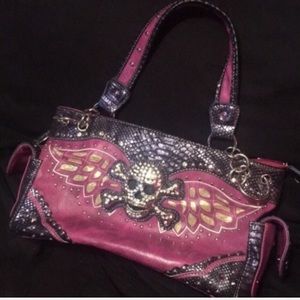 Pink Leather Conceal & Carry Purse w Skull Bling